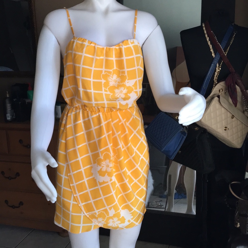 Amanda Uprichard Yellow White Grid Floral Mini Dress